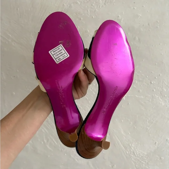 Christian Lacroix Black and White Polka Dot Kitten Heel Mules - Picture 5 of 9